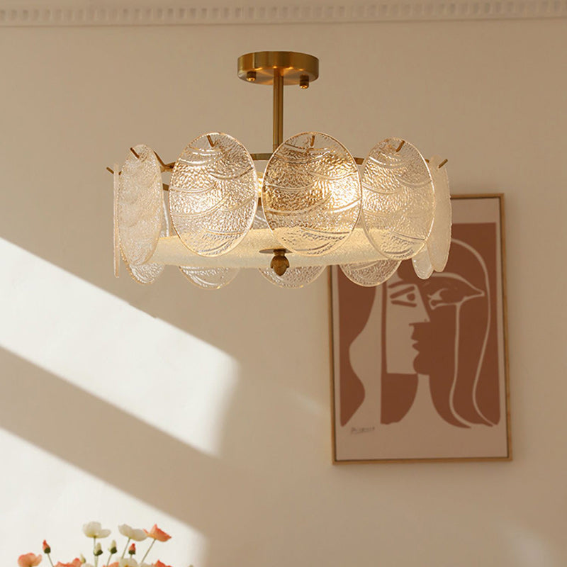 Traditional French Iron Glass Round 5/6/8-Light Semi-Flush Mount Ceiling Light For Living Room