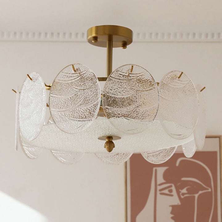 Traditional French Iron Glass Round 5/6/8-Light Semi-Flush Mount Ceiling Light For Living Room