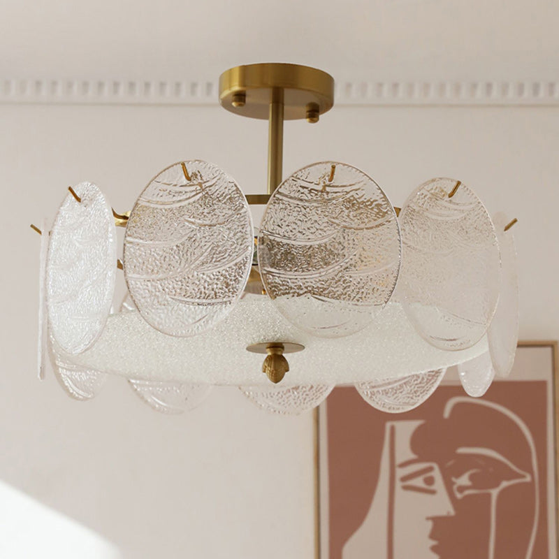 Traditional French Iron Glass Round 5/6/8-Light Semi-Flush Mount Ceiling Light For Living Room