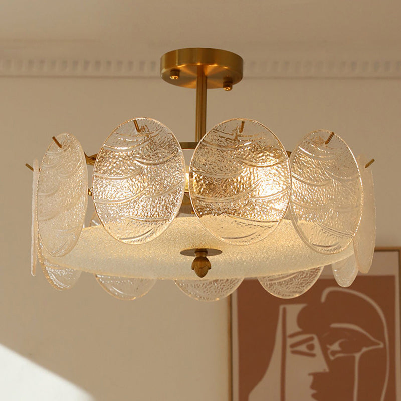 Traditional French Iron Glass Round 5/6/8-Light Semi-Flush Mount Ceiling Light For Living Room