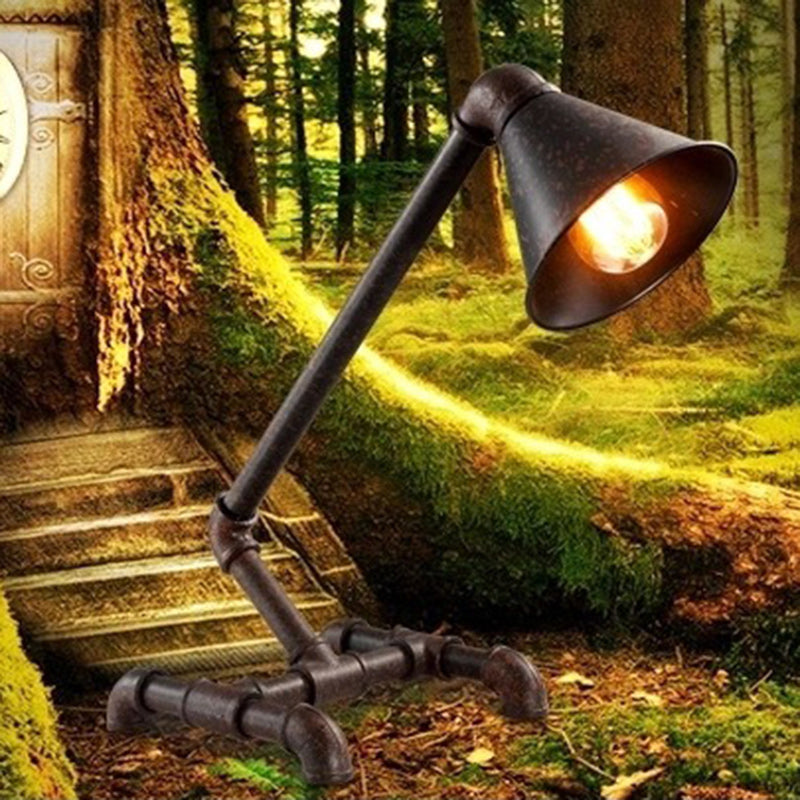 Traditional Industrial Iron Pipe-Shaped 1-Light Table Lamp For Bedroom