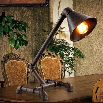Traditional Industrial Iron Pipe-Shaped 1-Light Table Lamp For Bedroom