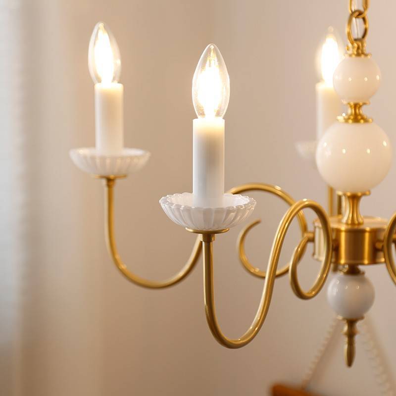 Traditional French Brass Glass Curved Rod Candelabra 3/5-Light Chandelier For Living Room