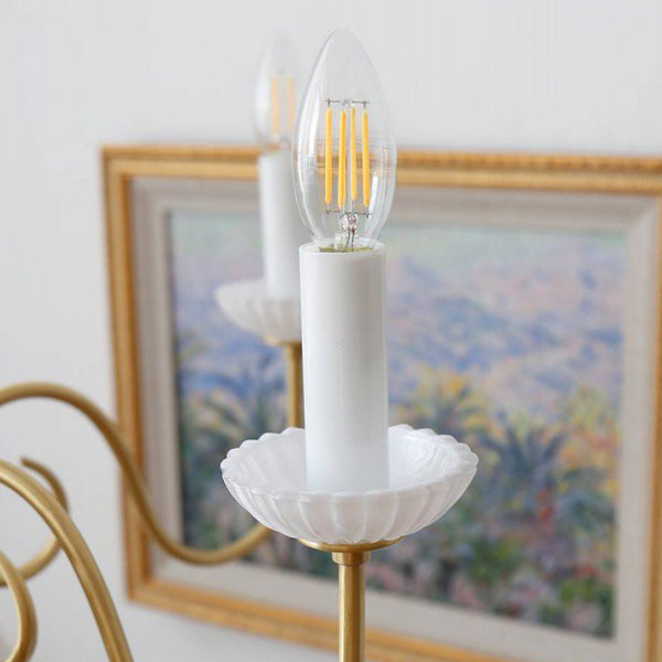 Traditional French Brass Glass Curved Rod Candelabra 3/5-Light Chandelier For Living Room
