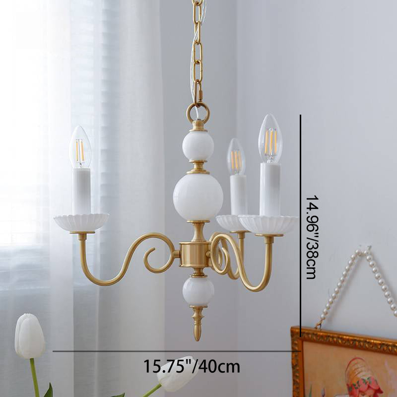 Traditional French Brass Glass Curved Rod Candelabra 3/5-Light Chandelier For Living Room