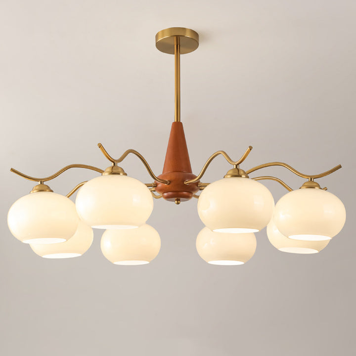 Traditional French Iron Wood Glass Elliptical Shade 5/6/8-Light Chandelier For Living Room