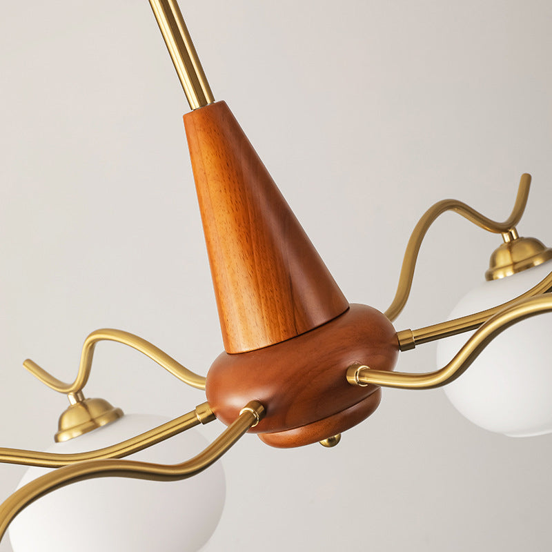 Traditional French Iron Wood Glass Elliptical Shade 5/6/8-Light Chandelier For Living Room