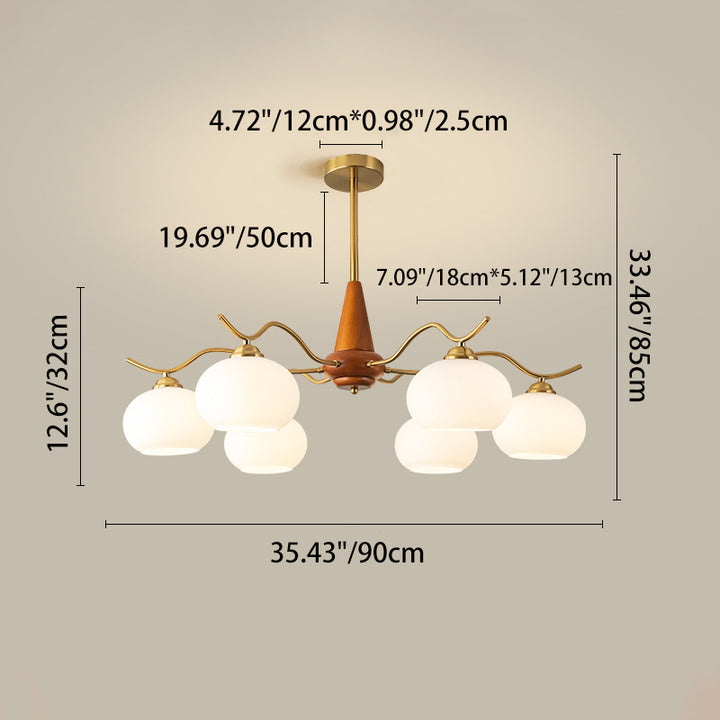 Traditional French Iron Wood Glass Elliptical Shade 5/6/8-Light Chandelier For Living Room