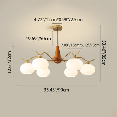 Traditional French Iron Wood Glass Elliptical Shade 5/6/8-Light Chandelier For Living Room