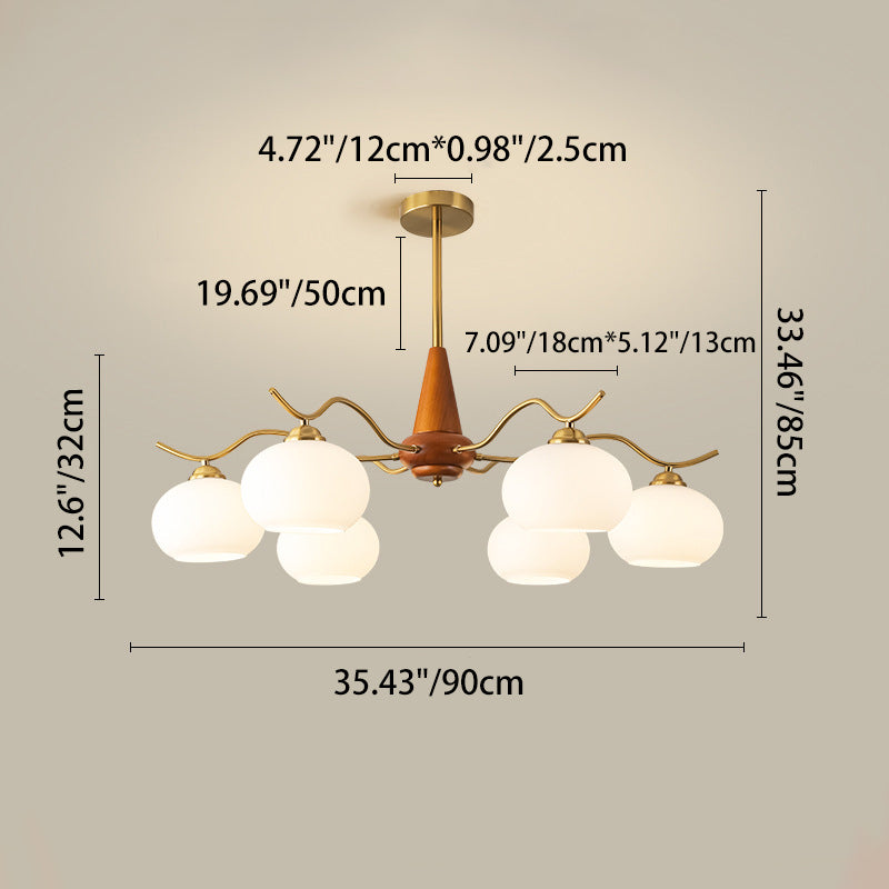 Traditional French Iron Wood Glass Elliptical Shade 5/6/8-Light Chandelier For Living Room