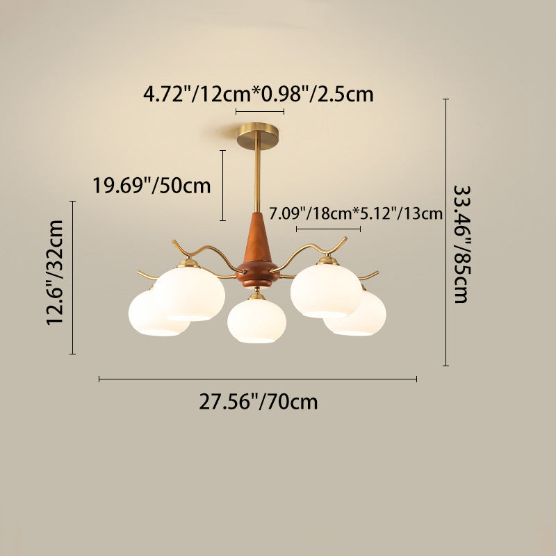 Traditional French Iron Wood Glass Elliptical Shade 5/6/8-Light Chandelier For Living Room