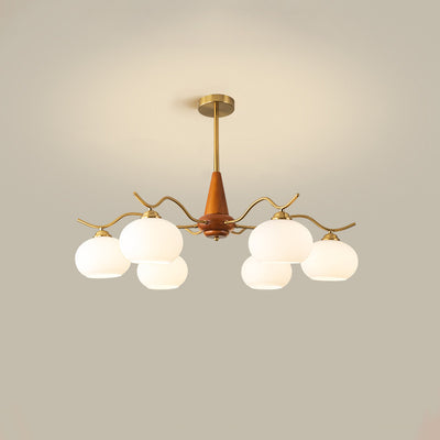 Traditional French Iron Wood Glass Elliptical Shade 5/6/8-Light Chandelier For Living Room