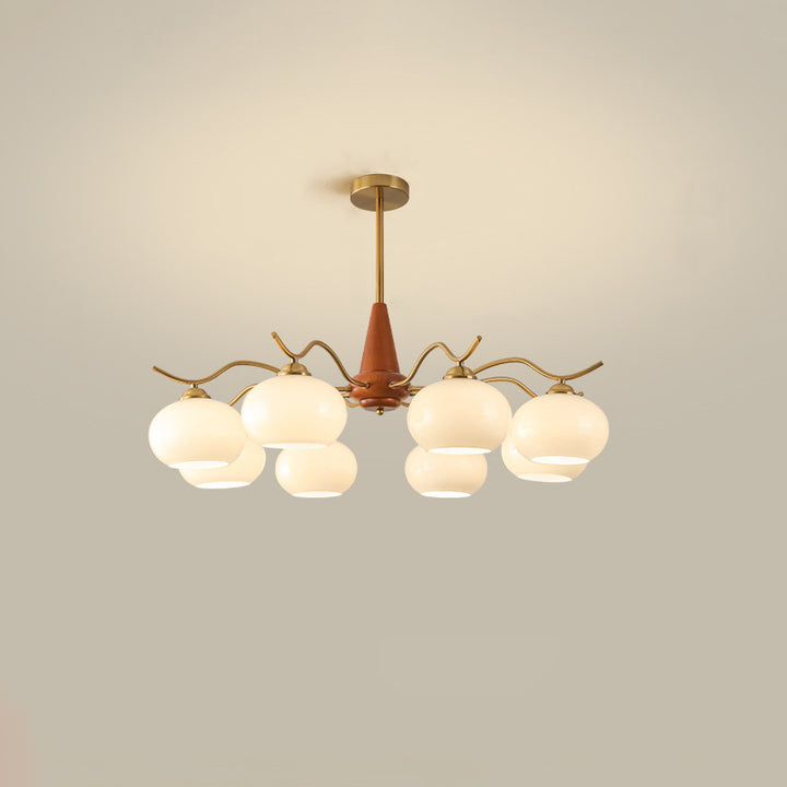 Traditional French Iron Wood Glass Elliptical Shade 5/6/8-Light Chandelier For Living Room