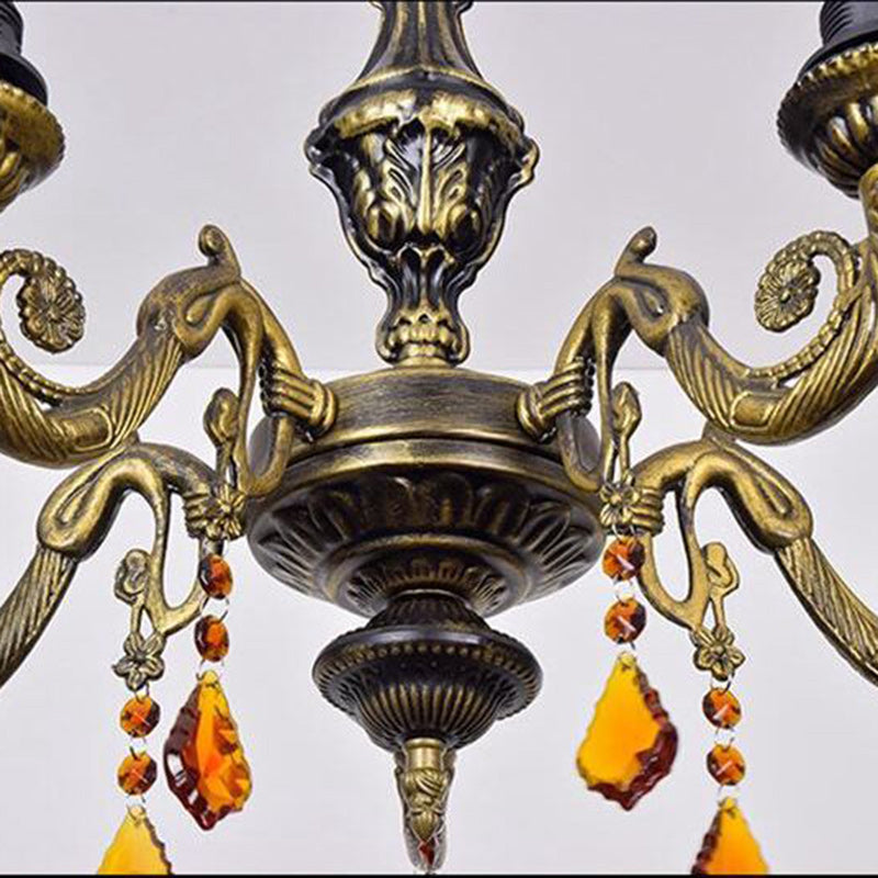 Lustre traditionnel en verre alliage de fer Tiffany à branches irrégulières en forme de coupe à 5 lumières pour salon 