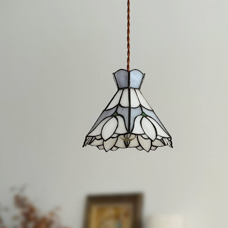 Suspension Luminaire à 1 Lumière Fleur en Cône en Verre Cuivré Vintage Traditionnel pour Salon 