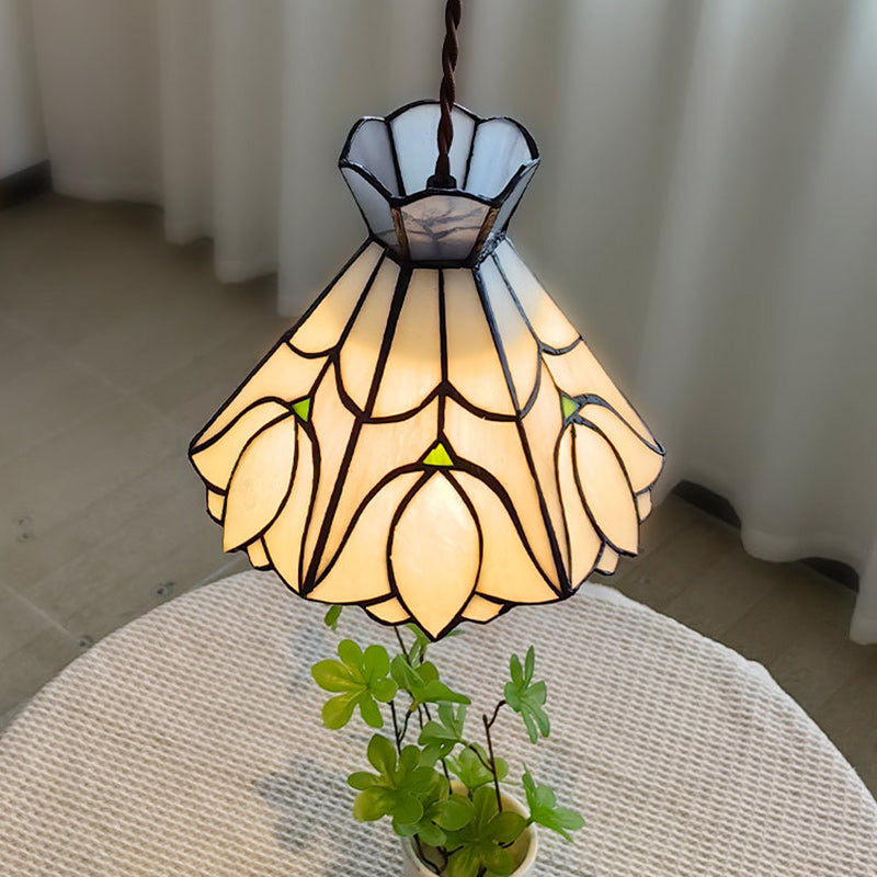 Suspension Luminaire à 1 Lumière Fleur en Cône en Verre Cuivré Vintage Traditionnel pour Salon 