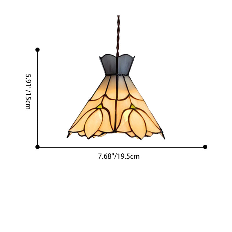 Suspension Luminaire à 1 Lumière Fleur en Cône en Verre Cuivré Vintage Traditionnel pour Salon 