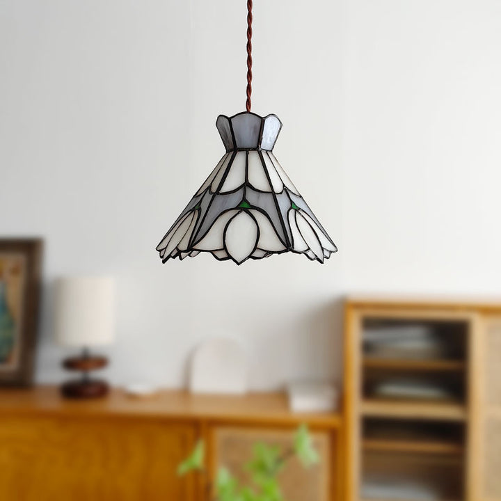 Suspension Luminaire à 1 Lumière Fleur en Cône en Verre Cuivré Vintage Traditionnel pour Salon 