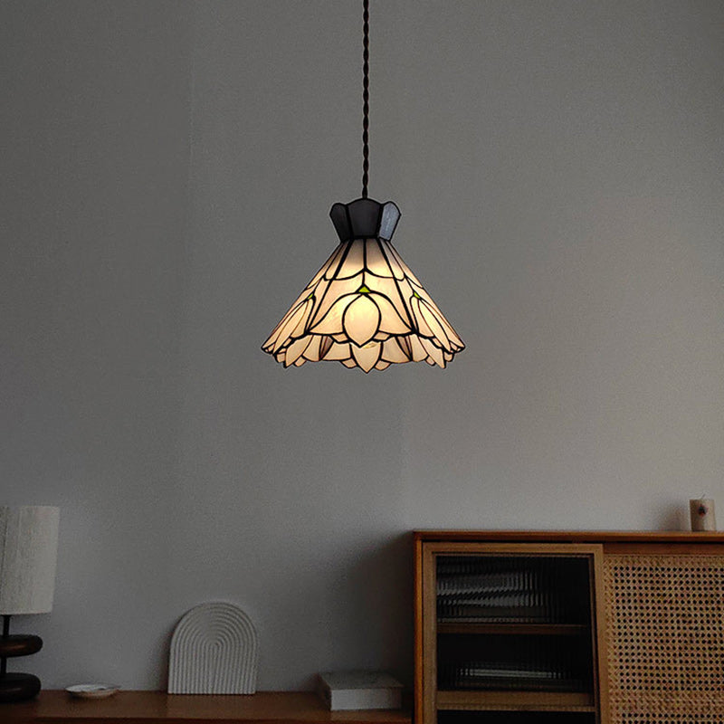 Suspension Luminaire à 1 Lumière Fleur en Cône en Verre Cuivré Vintage Traditionnel pour Salon 