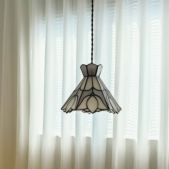 Suspension Luminaire à 1 Lumière Fleur en Cône en Verre Cuivré Vintage Traditionnel pour Salon 