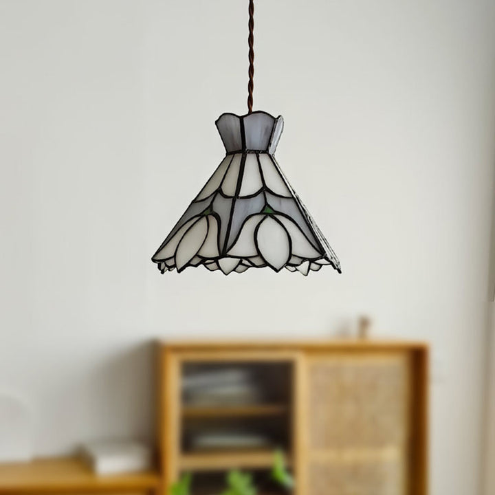 Suspension Luminaire à 1 Lumière Fleur en Cône en Verre Cuivré Vintage Traditionnel pour Salon 