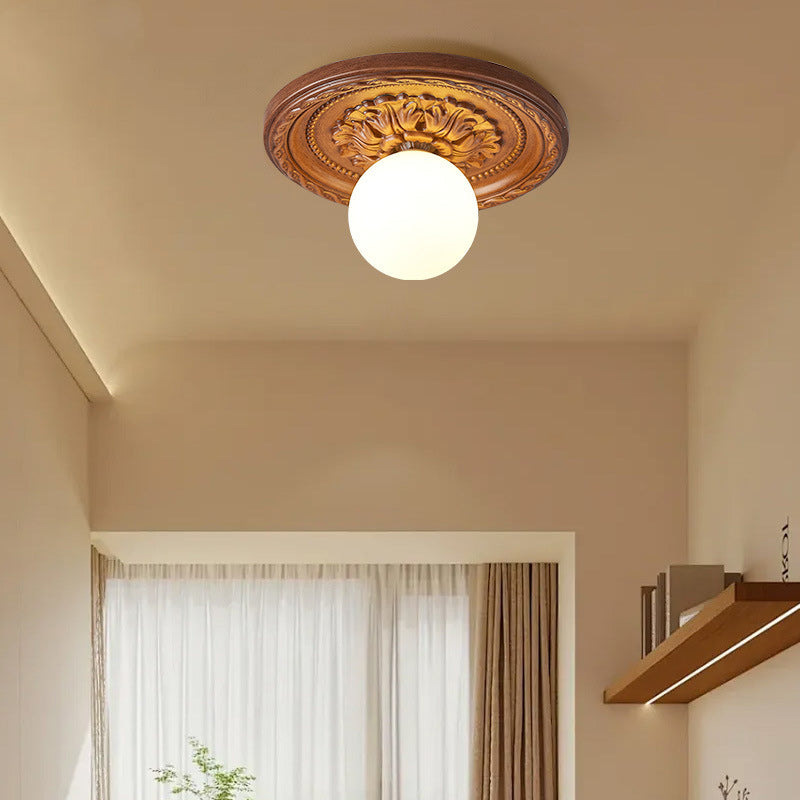 Plafonnier rond 1 lumière en résine plastique traditionnelle française gravée de motifs floraux pour couloirs 