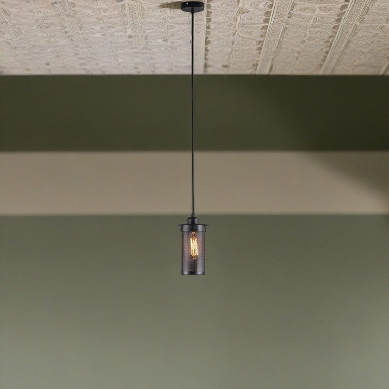 Suspension cylindrique en maille de fer industrielle contemporaine à 1 lumière pour salon 