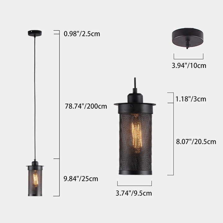 Suspension cylindrique en maille de fer industrielle contemporaine à 1 lumière pour salon 