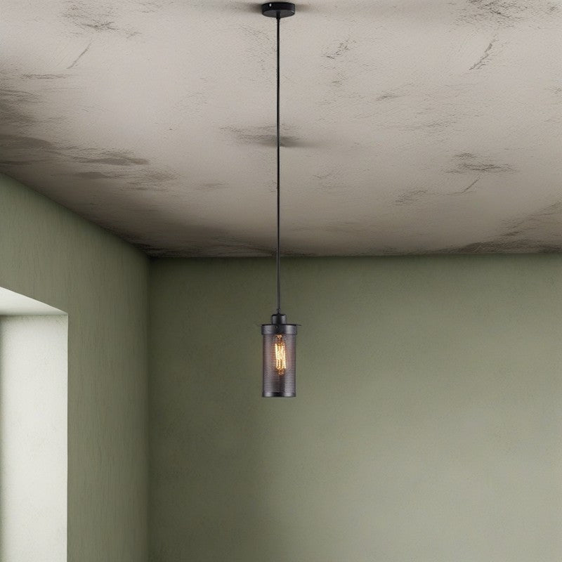 Suspension cylindrique en maille de fer industrielle contemporaine à 1 lumière pour salon 