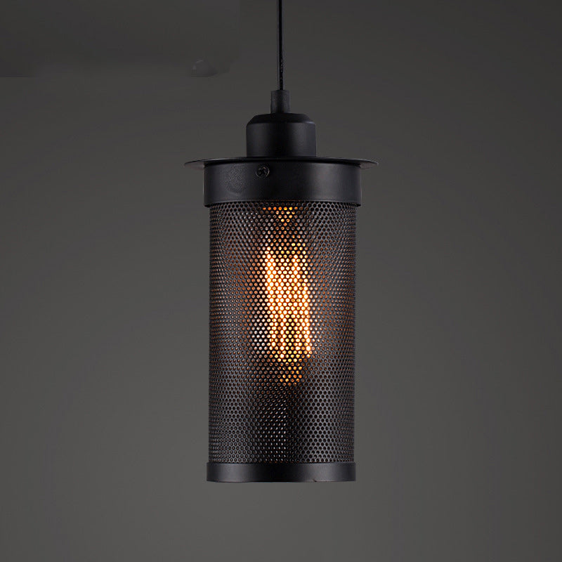 Suspension cylindrique en maille de fer industrielle contemporaine à 1 lumière pour salon 