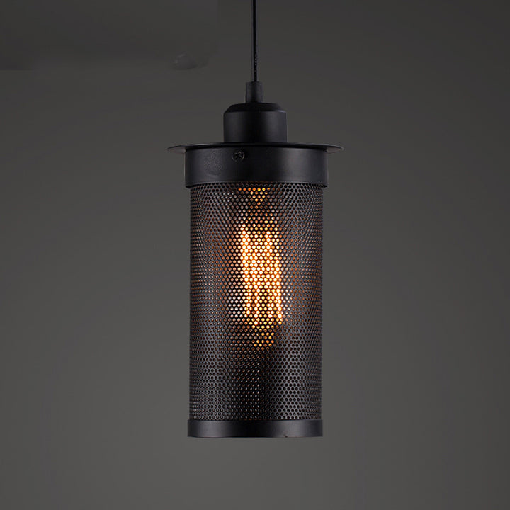 Suspension cylindrique en maille de fer industrielle contemporaine à 1 lumière pour salon 