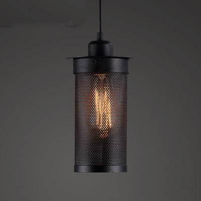 Contemporary Industrial Iron Mesh Cylinder 1-Light Pendant Light For Living Room