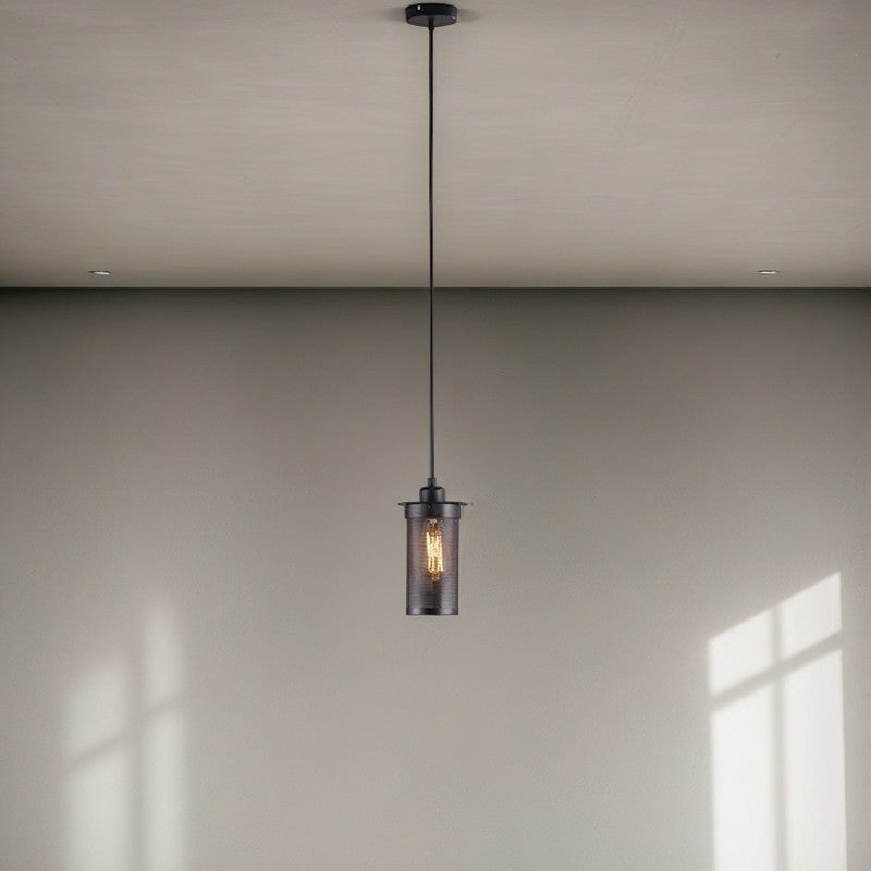 Suspension cylindrique en maille de fer industrielle contemporaine à 1 lumière pour salon 