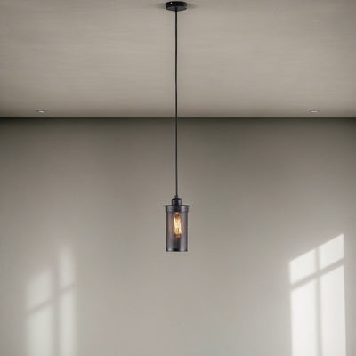 Contemporary Industrial Iron Mesh Cylinder 1-Light Pendant Light For Living Room