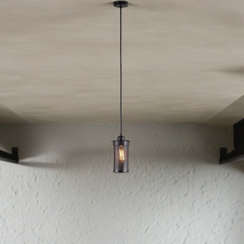 Suspension cylindrique en maille de fer industrielle contemporaine à 1 lumière pour salon 