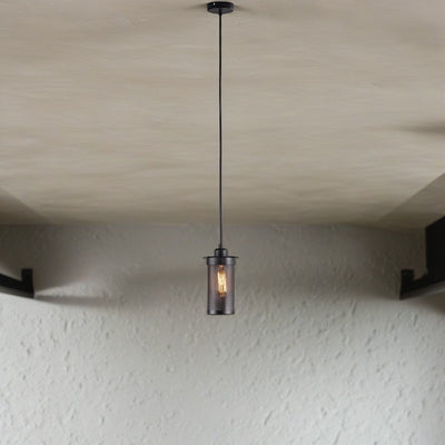 Contemporary Industrial Iron Mesh Cylinder 1-Light Pendant Light For Living Room