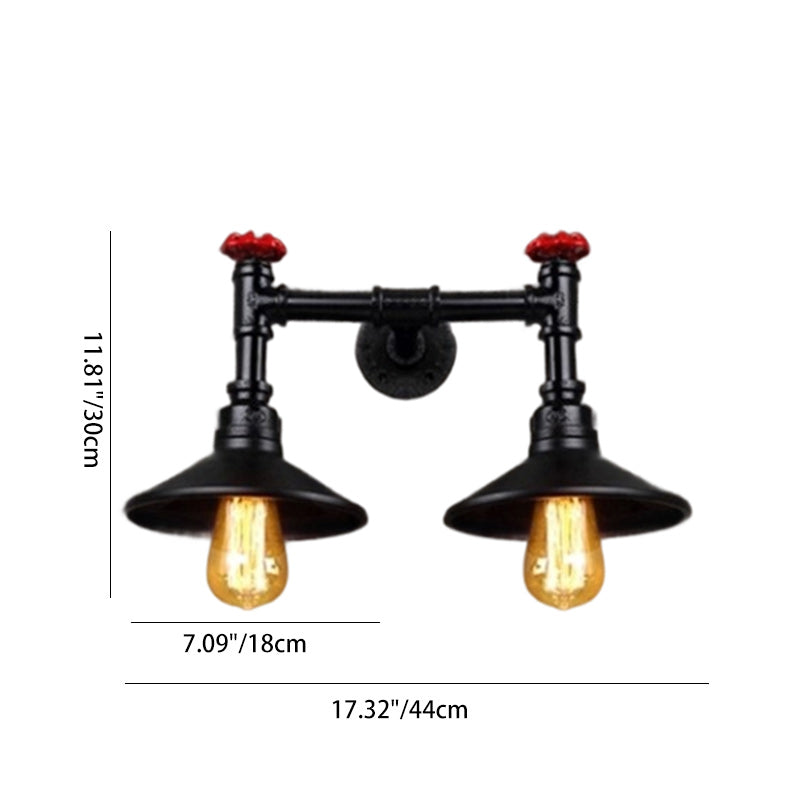Contemporary Industrial Iron Cone-Shaped Water Pipe 1/2-Light Wall Sconce Lamp For Bedroom