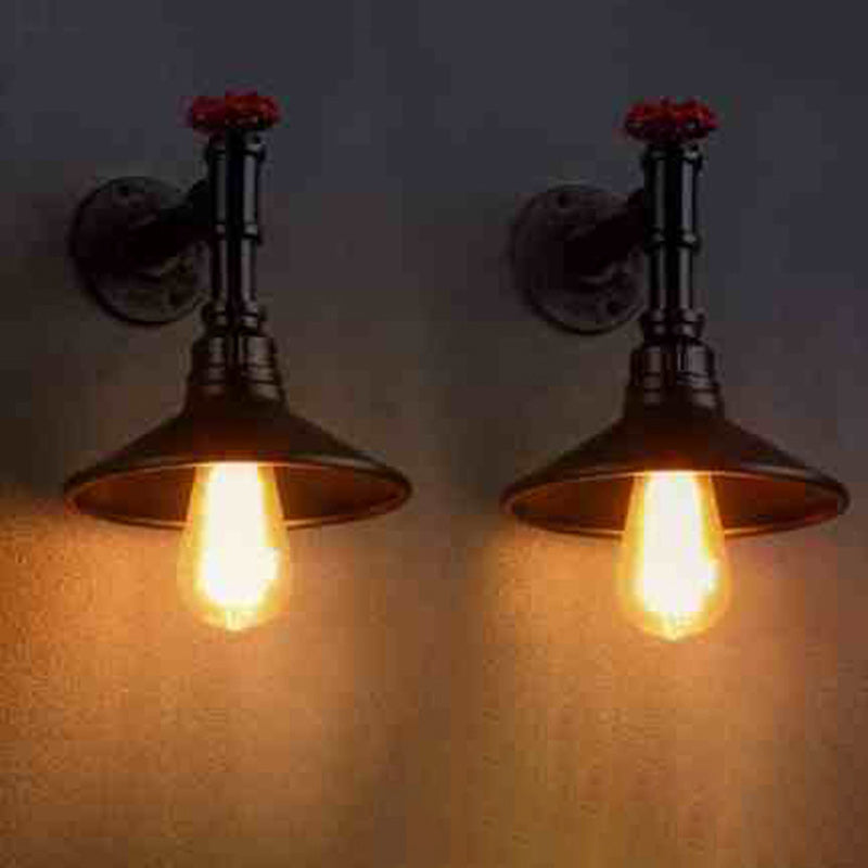 Contemporary Industrial Iron Cone-Shaped Water Pipe 1/2-Light Wall Sconce Lamp For Bedroom