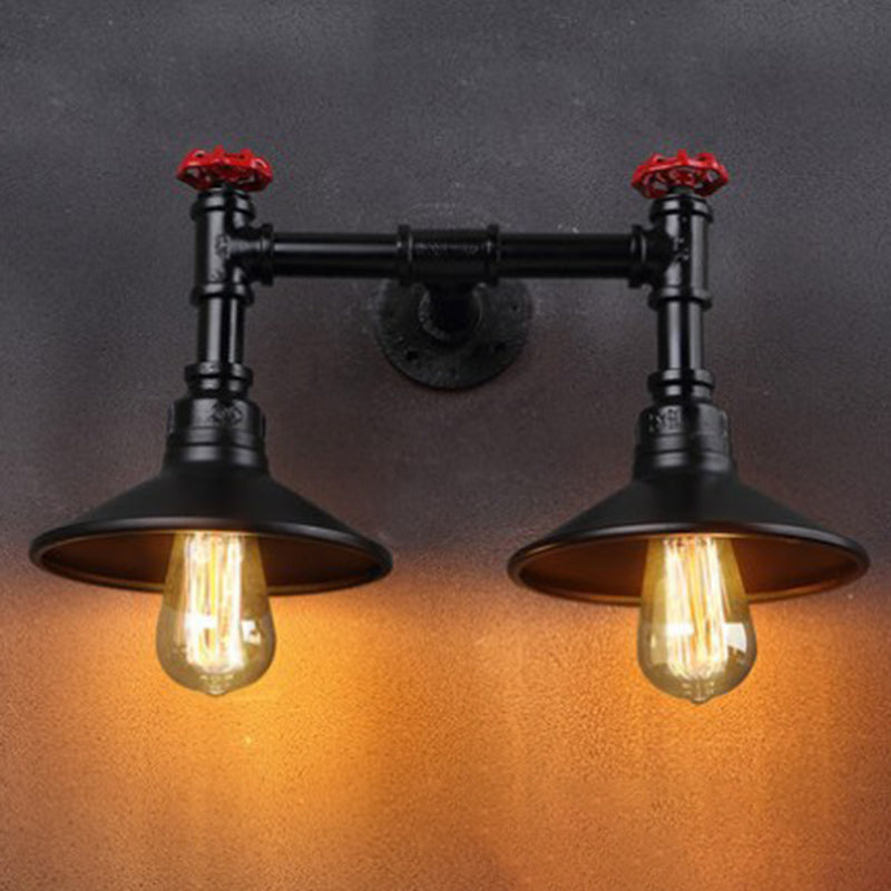 Contemporary Industrial Iron Cone-Shaped Water Pipe 1/2-Light Wall Sconce Lamp For Bedroom