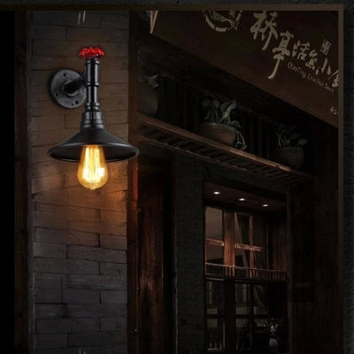 Contemporary Industrial Iron Cone-Shaped Water Pipe 1/2-Light Wall Sconce Lamp For Bedroom