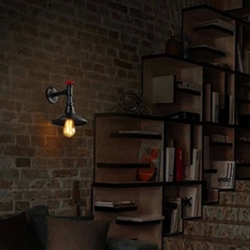Contemporary Industrial Iron Cone-Shaped Water Pipe 1/2-Light Wall Sconce Lamp For Bedroom
