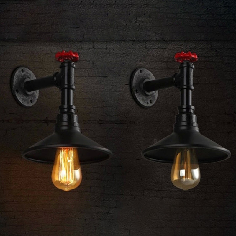Contemporary Industrial Iron Cone-Shaped Water Pipe 1/2-Light Wall Sconce Lamp For Bedroom