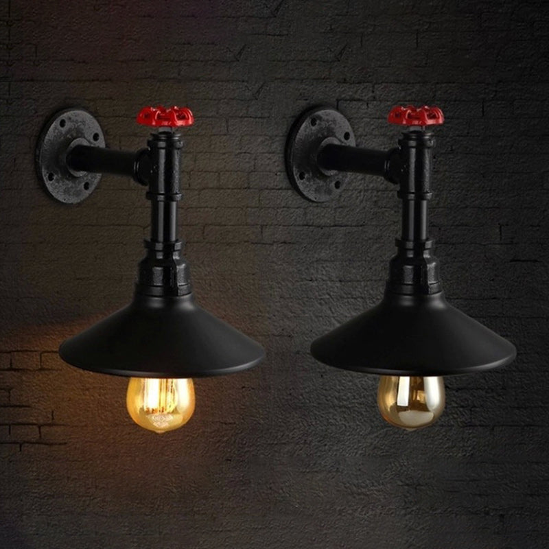 Contemporary Industrial Iron Cone-Shaped Water Pipe 1/2-Light Wall Sconce Lamp For Bedroom