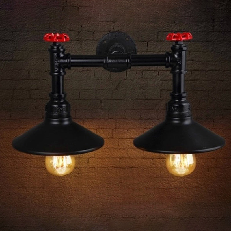 Contemporary Industrial Iron Cone-Shaped Water Pipe 1/2-Light Wall Sconce Lamp For Bedroom