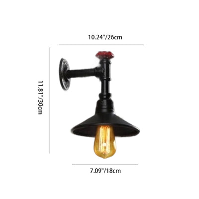 Contemporary Industrial Iron Cone-Shaped Water Pipe 1/2-Light Wall Sconce Lamp For Bedroom