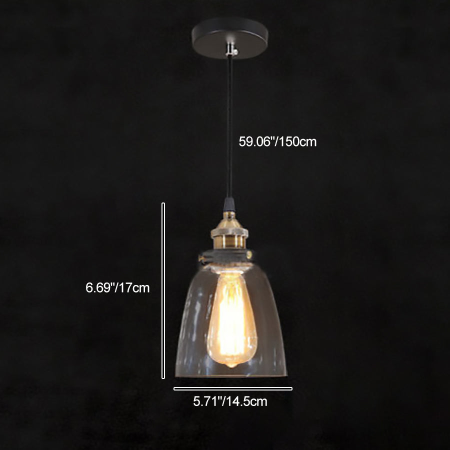 Lustre suspendu 1 lumière en forme de tasse ronde en métal et verre vintage traditionnel pour chambre 