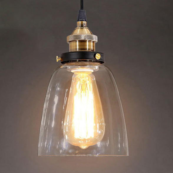 Lustre suspendu 1 lumière en forme de tasse ronde en métal et verre vintage traditionnel pour chambre 