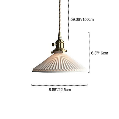 Traditional Japanese Brass Ceramic Cone Line 1-Light Pendant Light For Bedroom