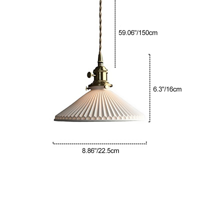 Traditional Japanese Brass Ceramic Cone Line 1-Light Pendant Light For Bedroom
