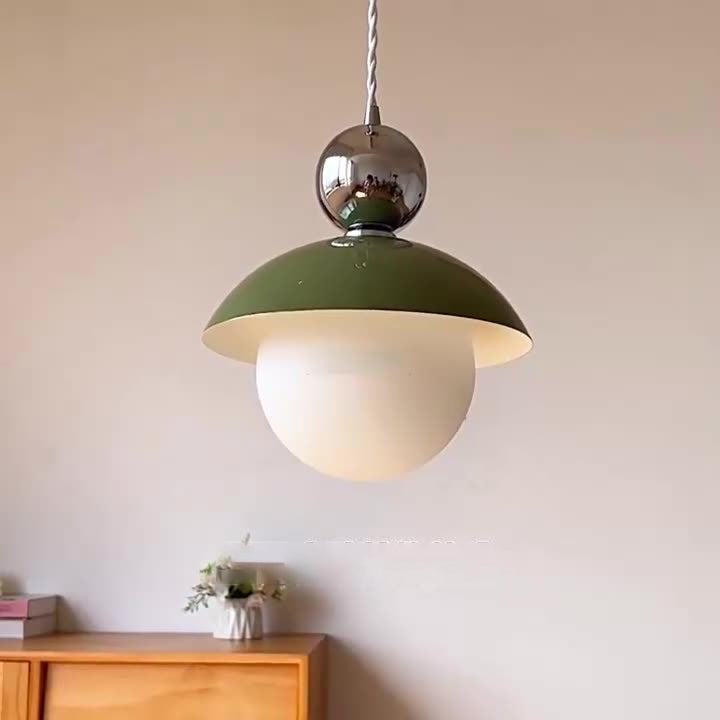 Modern Art Deco Iron Glass Round Ball 1-Light Pendant Light For Bedroom
